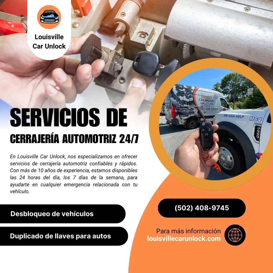 Servicio de cerrajería automotriz 24/7 de Louisville Car Unlock. Desbloqueo de vehículos y duplicado de llaves para autos. Llámanos al (502) 408-9745.