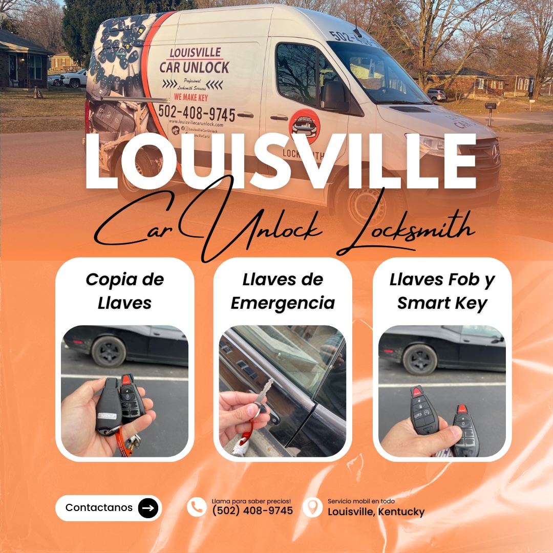 Van de Louisville Car Unlock mostrando servicios de cerrajería con llaves y controles para coche.