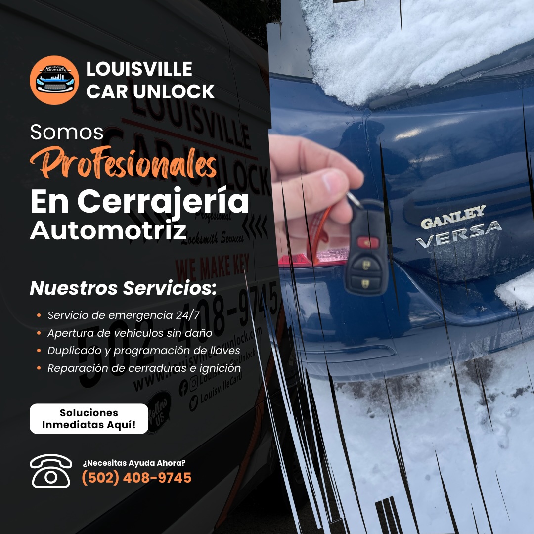 Servicio de cerrajería para vehículo Nissan Versa proporcionado por Louisville Car Unlock, mostrando una mano sosteniendo una llave con el logo de Ganley Versa en el fondo.