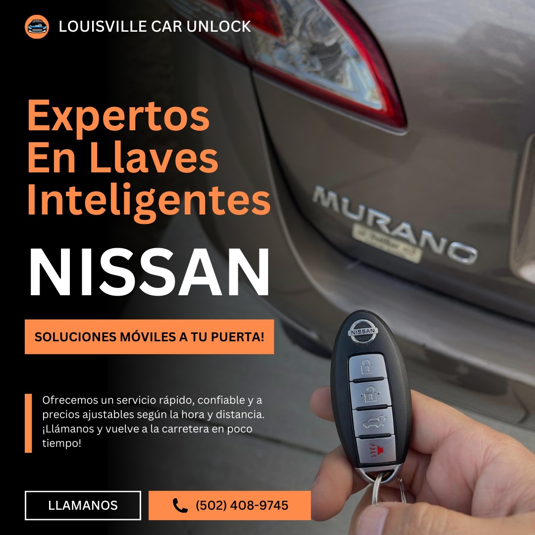 Servicio de cerrajería para llaves inteligentes Nissan por Louisville Car Unlock, mostrando una llave inteligente con el logo de Nissan Murano.