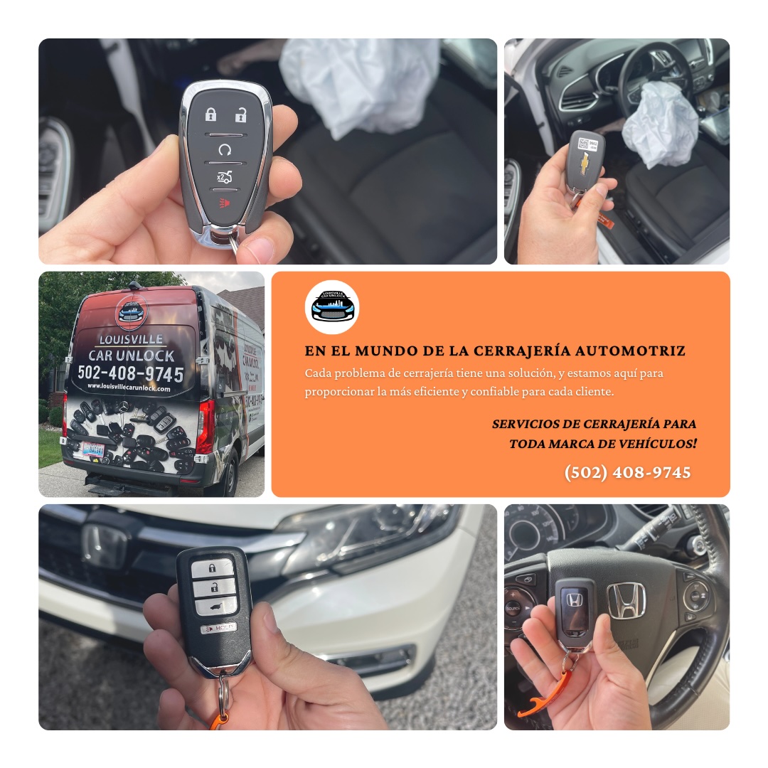 Servicios profesionales de cerrajería para vehículos con llaves inteligentes y controles remotos, disponible en Louisville Car Unlock.